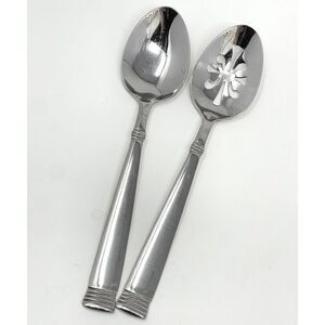 Wallace NAPOLI Glossy Serving Slotted Spoons 8 7/8” Stainless Flatware Set Of 2
